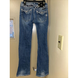 Miss Me Girl Jeans Sz 14 Bootcut Rhinestones Peace Sign Embroidered